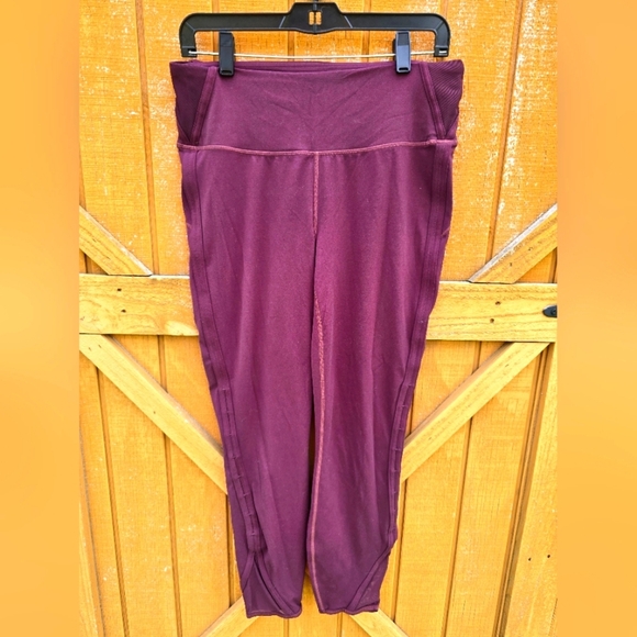 Athleta Women's Purple Leggings High Waist Size Large Side Cut Out - Picture 1 of 5